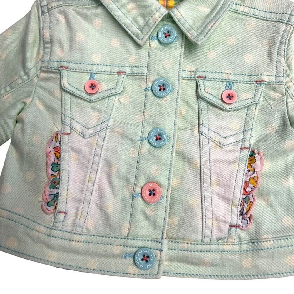 New Matilda Jane Girls Dream Chasers Polka‎ Dot Party Denim Jacket Size 2